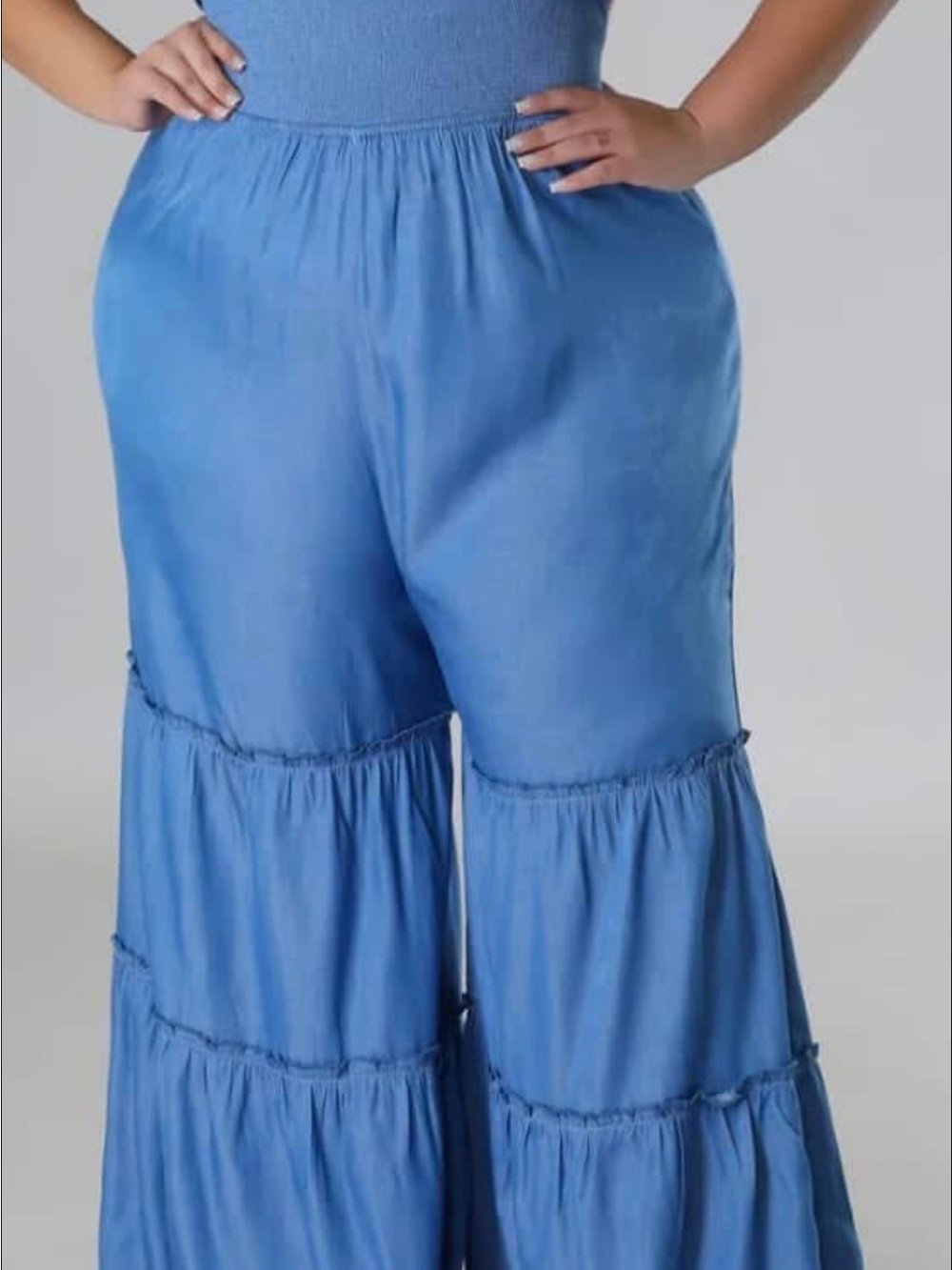 Plus Size Blue Tiered Wide-Leg Jumpsuit